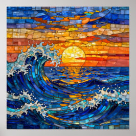 Oceanic Coastal Ocean Waves Sunset   Poster