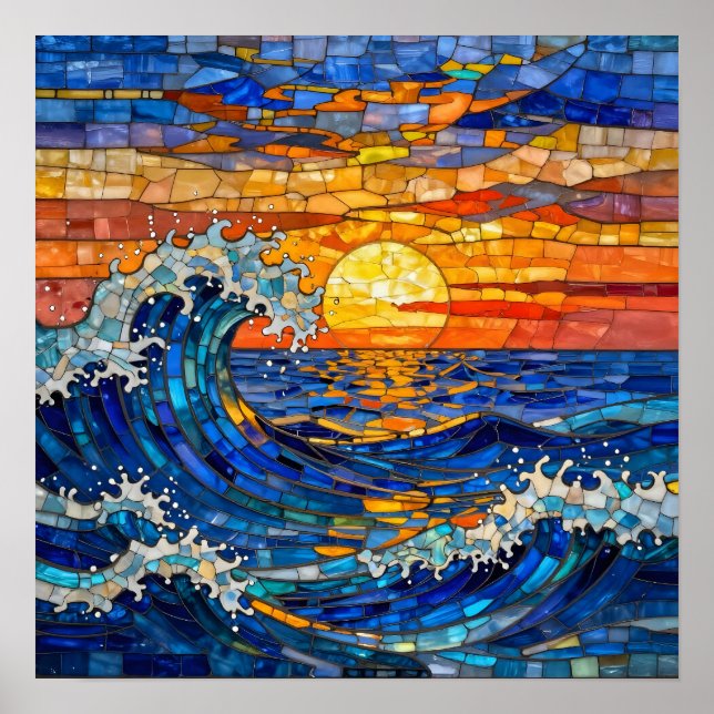 Oceanic Coastal Ocean Waves Sunset   Poster (Framsidan)