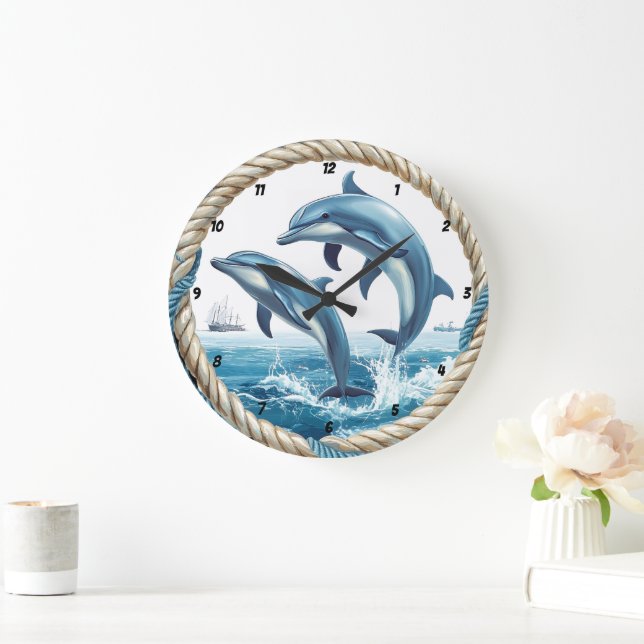 Oceanic Dance Dolphin Jumping with Rope Ram Stor Klocka (Hem)