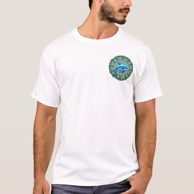 Oceanic Mandala: Dolphin's Embrace T Shirt (Framsida)