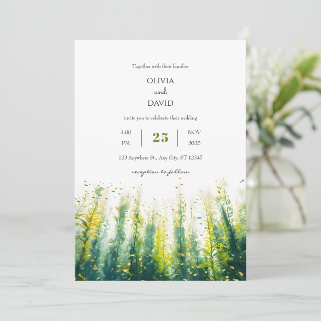 Oceanic Marine Life Kelp Forest Art Beach Wedding Inbjudningar (Stående Fram)