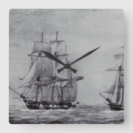 Oceanic Trek Graphic Ships Fine Art Fyrkantig Klocka