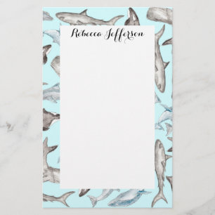 Oceanic vattenfärgfiskar i grått för blåttsvar brevpapper