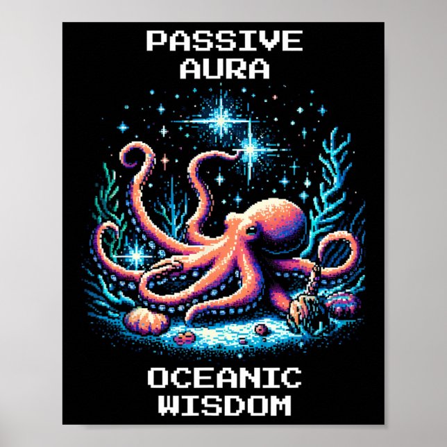 Oceanic Wisdom Aura Pixel Octopus Retro Gamer Styl Poster (Framsidan)