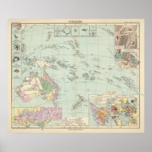 Oceanien - Atlas Karta i Oceanien Poster