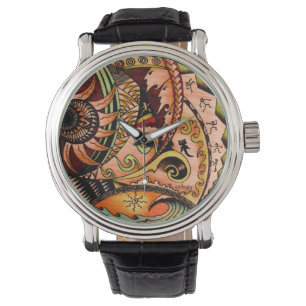 Oceanien Trä Tatuering Armbandsur