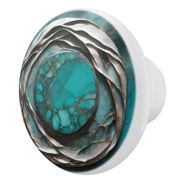 Oceanisk Art Nouveau Turkos Silver  Knopp (Höger)