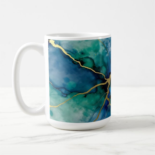 Oceanisk geod alkoholbläck guldådror kaffemugg (Vänster)