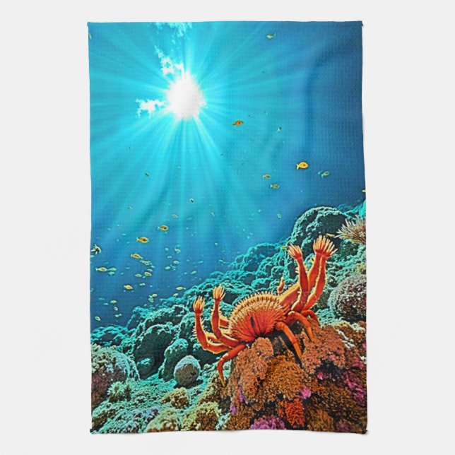 Oceaniskt ljusstråle-fantasydesign kökshandduk (Vertikal)