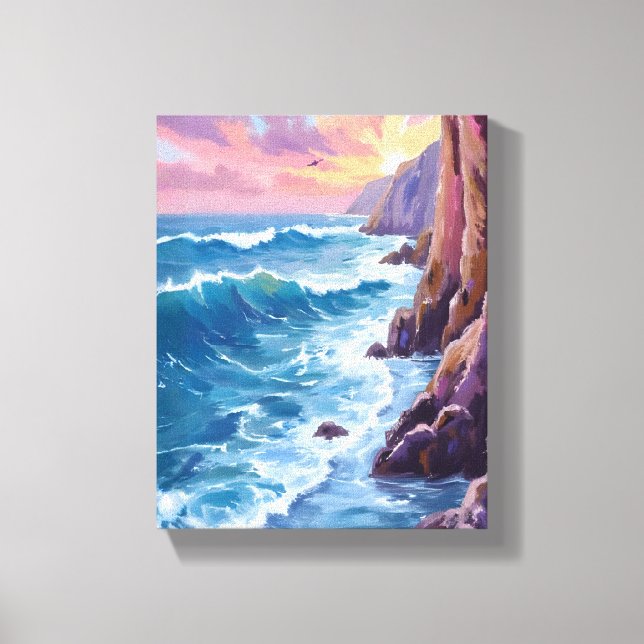Ocean's Breath | Klippig havs solnedgång kust akva Canvastryck (Framsida)