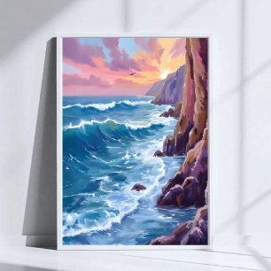 Ocean's Breath Klippig havs solnedgång kust akva Poster