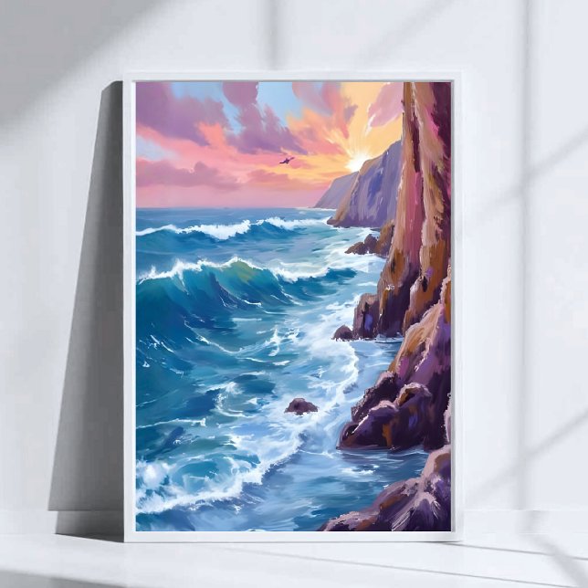 Ocean's Breath | Klippig havs solnedgång kust akva Poster (Skapare uppladdad)
