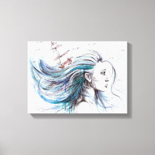 Oceans Girl Nautical Surreal Painting Art Canvastryck