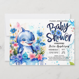 Ocean's Symphony: Dolphin-themed Boy Shower Inbjudningar