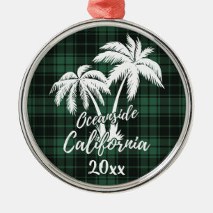 Oceanside Beach California Handflatan Träd Grönt P Julgransprydnad Metall