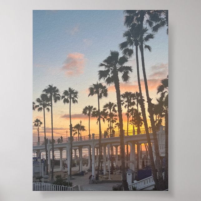Oceanside Cali. Blå Orange, Gult, solfack Poster (Framsidan)