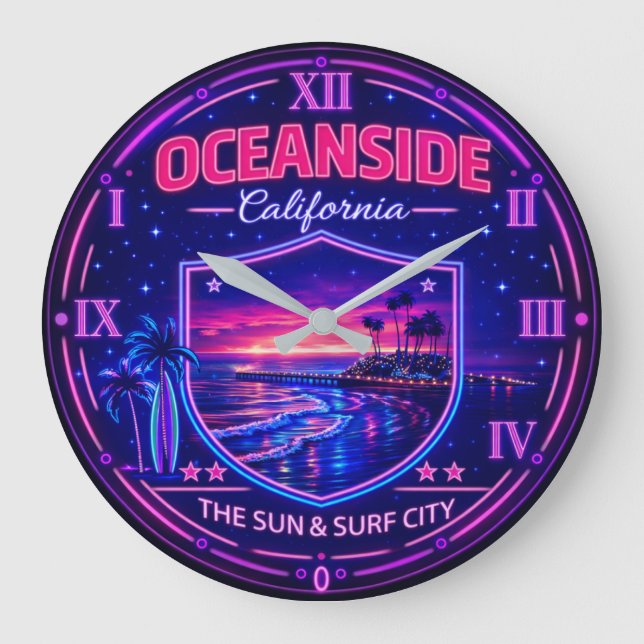 Oceanside California Beach Sunset Stor Klocka (Framsida)