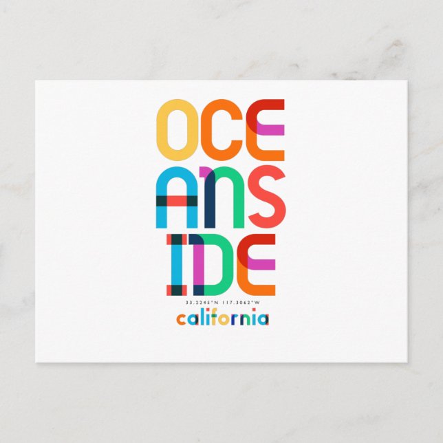 Oceanside California Mid Century, Pop Art. Vykort (Framsida)