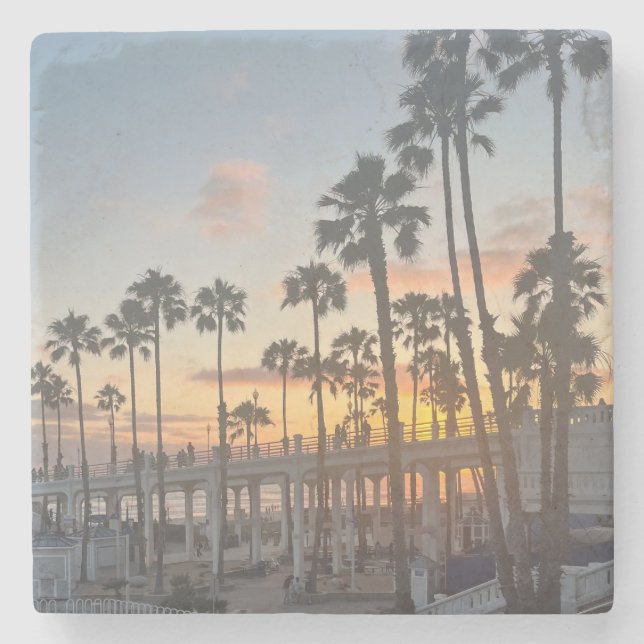 Oceanside California Orange Sunset Beach Boardprom Stenunderlägg (Framsidan)