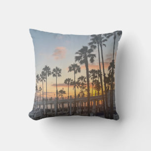 Oceanside California Orange Sunset Handflatan Träd Kudde