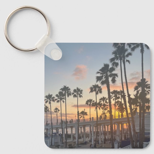 Oceanside California Orange Sunset Handflatan Träd Nyckelring (Framsida)
