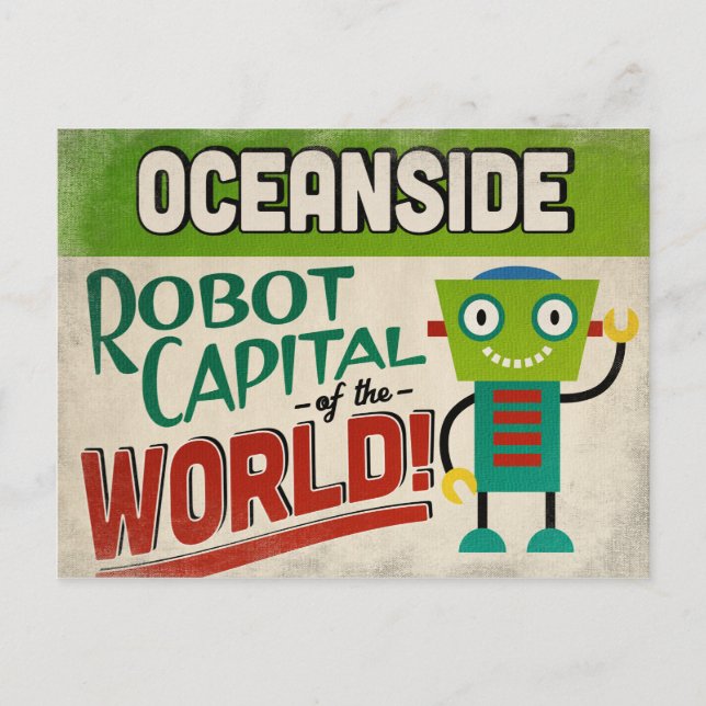 Oceanside California Robot - Funny Vintage Vykort (Framsida)