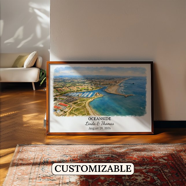 Oceanside Kalifornien Affisch, Akvarell, Anpassad Poster (Skapare uppladdad)