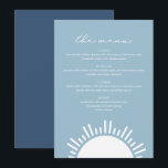 OCEANSIDE Light Blue Sol Ocean Thned Menu Meny<br><div class="desc">Den här menyn innehåller en boho sol,  baby blue färgning och modern teckensnittskombination. Den här menyn är perfekten som tillägg till ditt badbröllop,  barndusch,  möhippa eller någon annan händelse. Redigera *de flesta formuleringar för att uppfylla dina behov. Alla Färg kan redigeras.</div>