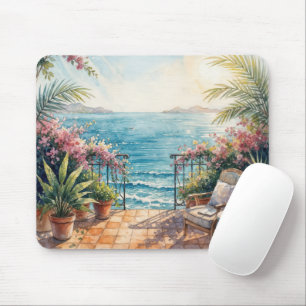 Oceansterrass med en fridfull utsikt musmatta