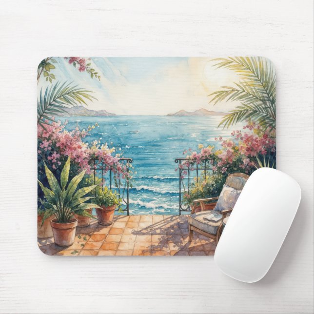 Oceansterrass med en fridfull utsikt musmatta (Med mus)