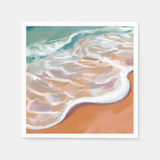 Oceanstrand | Aqua Blå Vågor Strand Vattenfärg Pappersservett (Framsidan)