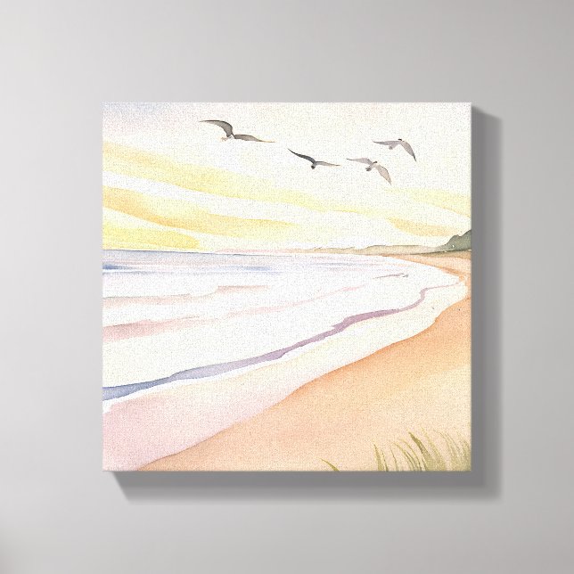 Oceanstrand | Ljus luftig akvarell Canvastryck (Framsida)