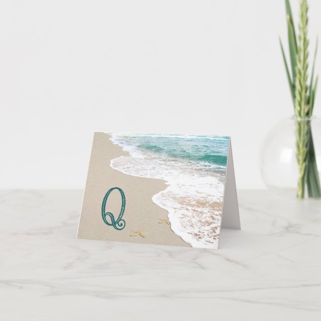 Oceanstrand med monogram bokstav Q Anteckningskort (Framsida)