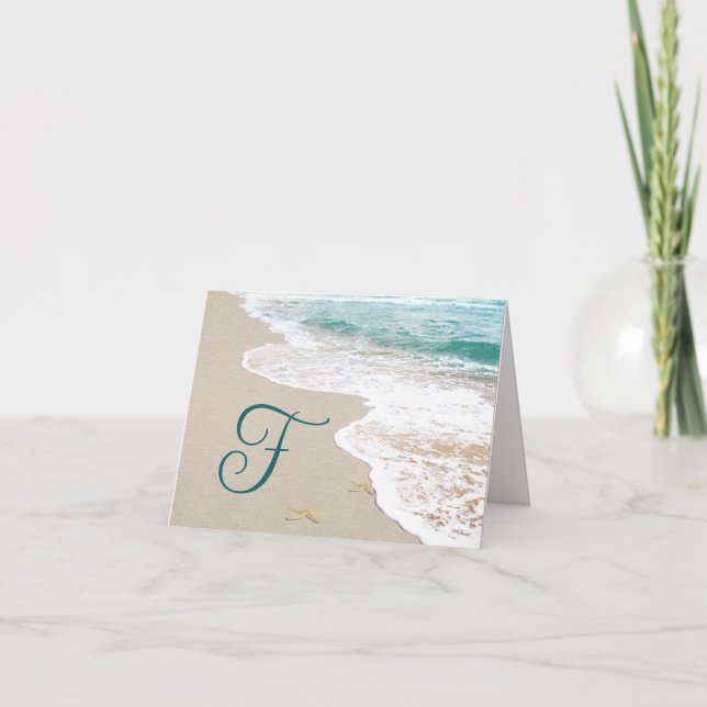 Oceanstrand med monogram bokstaven F Anteckningskort (Framsida)
