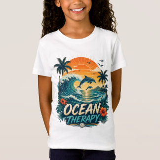 Oceanterapi | Retro Tropisk Strand & Delfin T Shirt