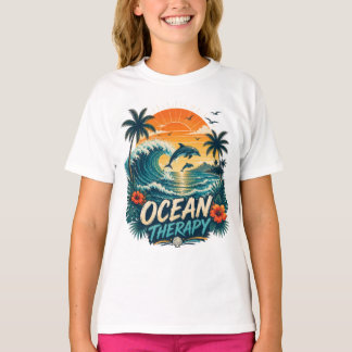 Oceanterapi | Retro Tropisk Strand & Delfin T Shirt