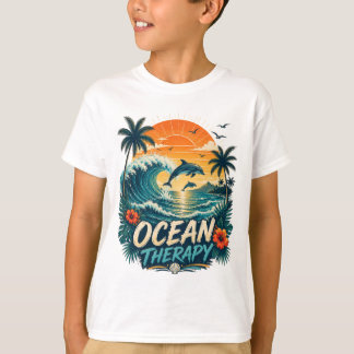 Oceanterapi | Retro Tropisk Strand & Delfin T Shirt