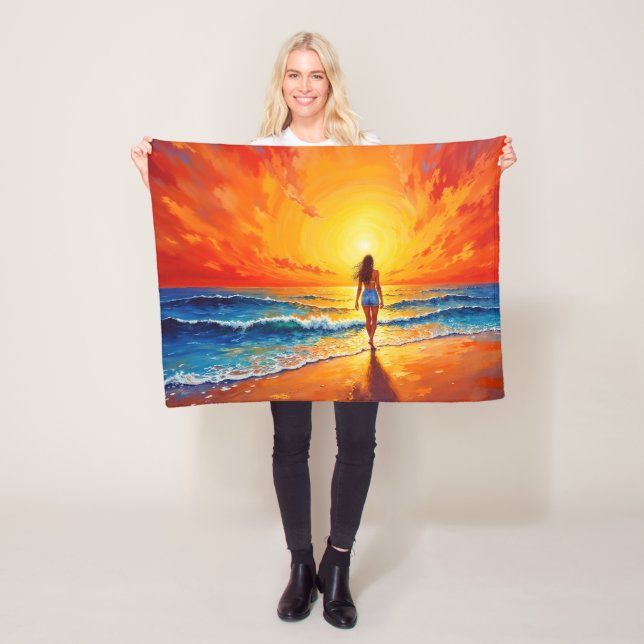 Oceanus gyllene timmes ljusglimt orange solnedgång fleecefilt (På plats)