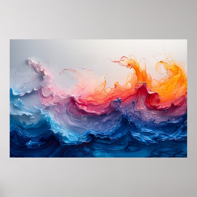 Oceanvåg Fluid Konst Solnedgång Glöd Abstrakt Poster (Framsidan)