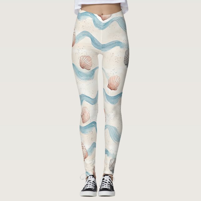 Oceanvågor Snäckmönster Leggings (Framsida)