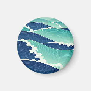 Oceanvågor Tealblå Japansk Stil Magnet