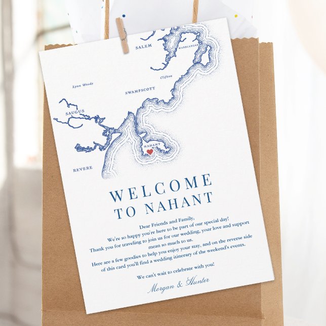 Oceanview of Nahant bröllopshelg Itinerary Tack Kort (Oceanview of Nahant Wedding Weekend Itinerary Welcome Letter from Coastal Map Designs)