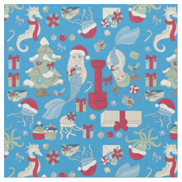 Ocechristmas sjöjungfru seahorse Santa ellyfish Tyg