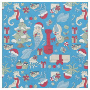 Ocechristmas sjöjungfru seahorse Santa ellyfish Tyg
