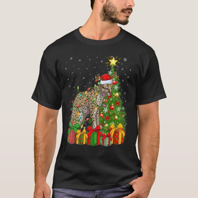 Ocelot Julafton Helgdag Santa Ocelot Julgran T Shirt (Framsida)