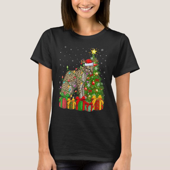 Ocelot   Xmas Holiday Santa Ocelot Christmas Tree T Shirt (Framsida)
