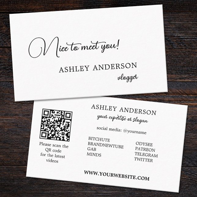 Ocensurerad enkel Vlogger Social Media QR-kod Visitkort (Skapare uppladdad)