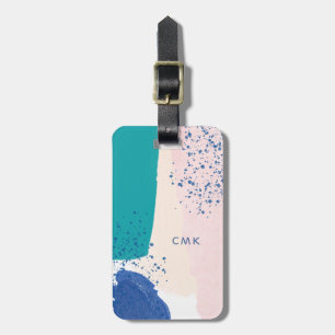 och blå Abstrakt Vattenfärg och Monogram Bagagebricka