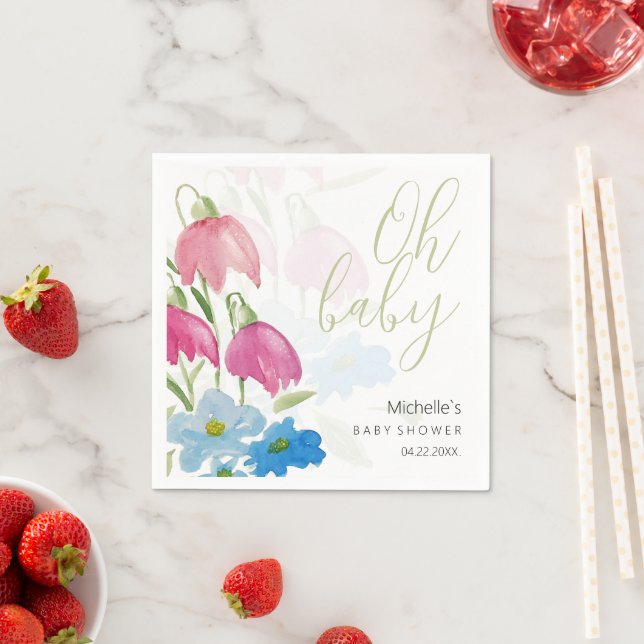  och blå vattenfärgsblommor i Vår Pappersservett (Insitu)