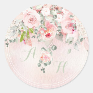 och blommor - initialt monogram runt klistermärke